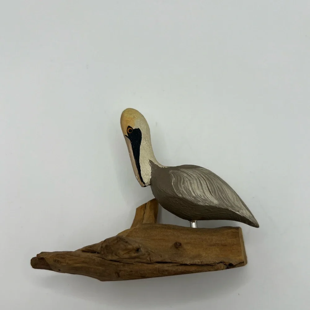 Whitton Handcarving Driftwood Statue Figurine Pelican Bird Collectible Vintage